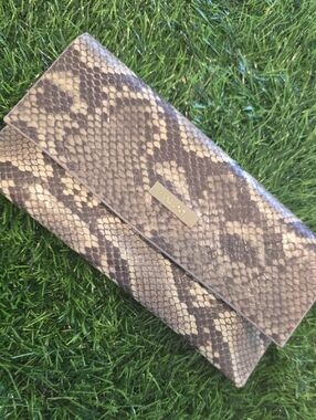 Aldo Taupe Snake-Print Foldover Clutch